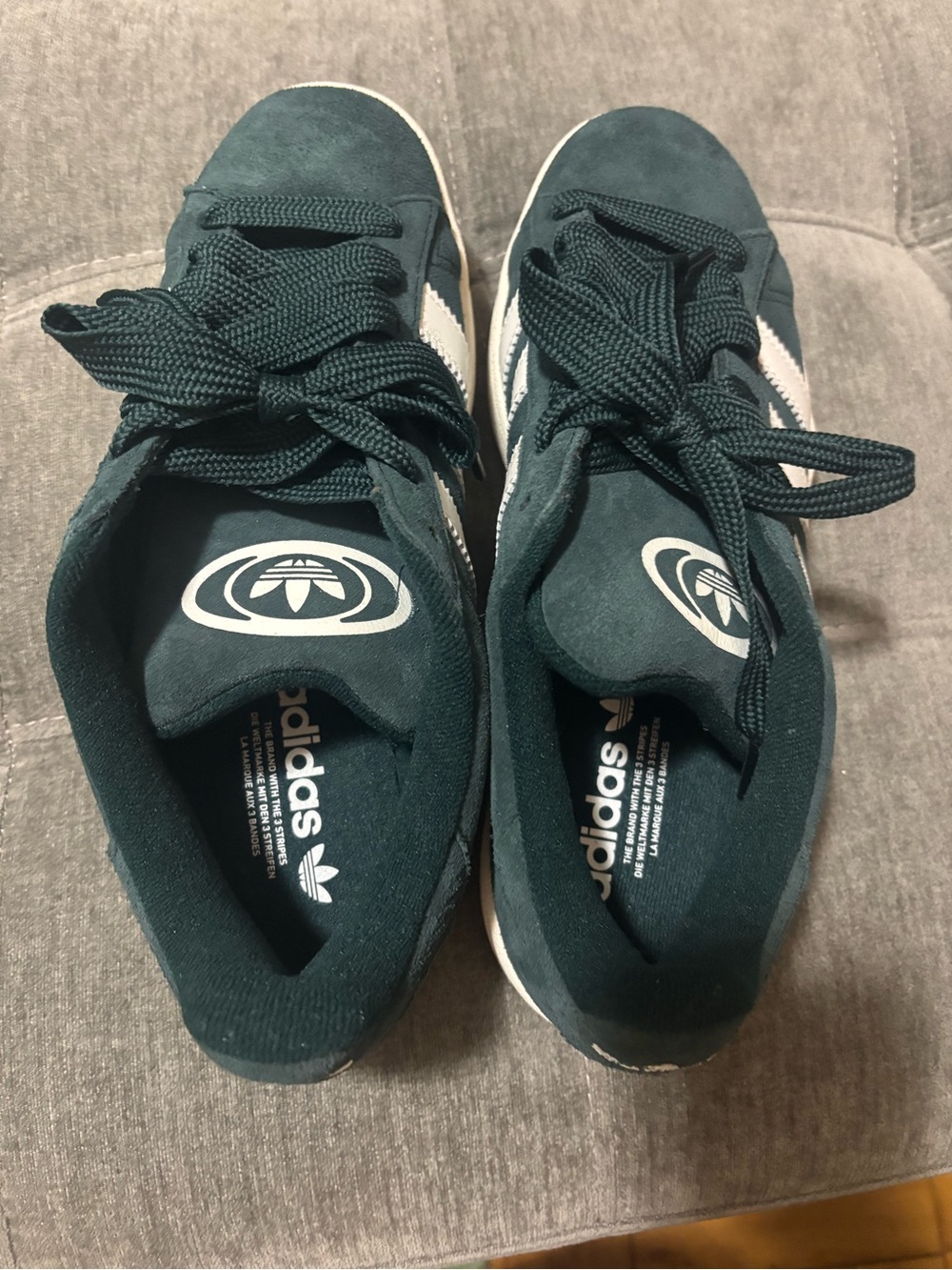 adidas Dark Green Suede Sneakers with White Stripes worn once.